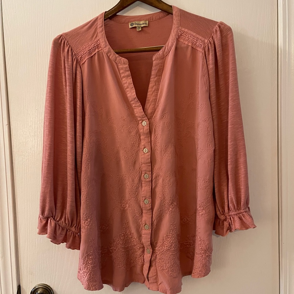 Boho Button-Front Pink Blouse